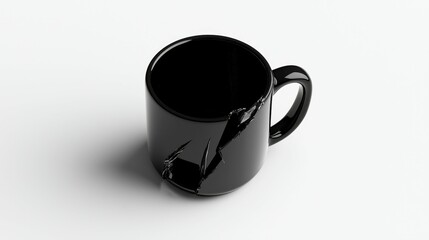 Broken Coffee Mug on White Surface Studio Shot Close Up Black Glossy