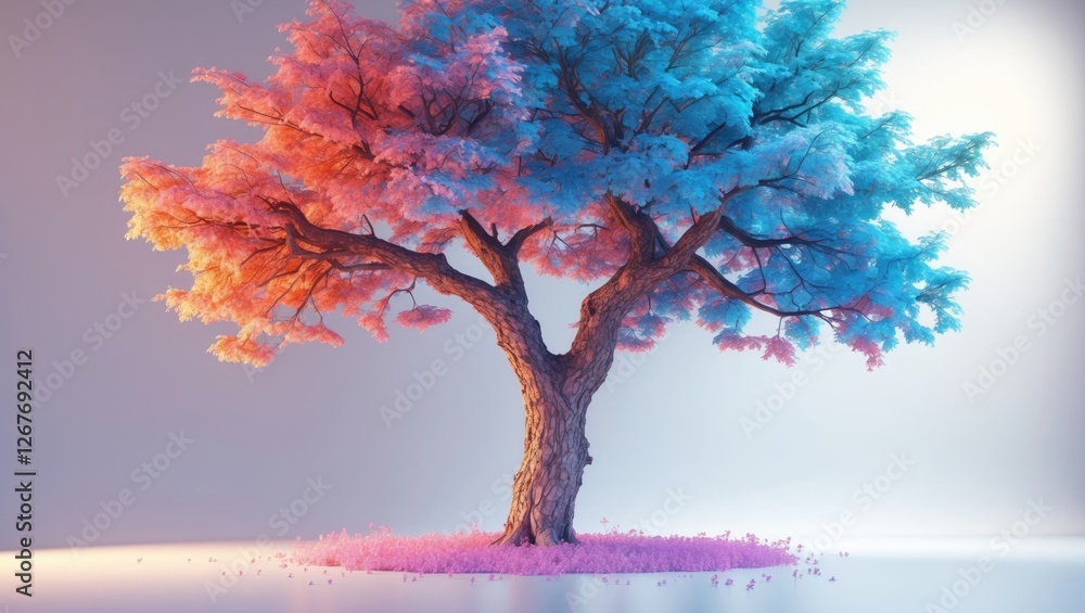 Poster vibrant tree with colorful leaves on white background ideal for architectural designs or decorative 