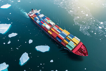 Fototapeta premium Container ship navigating icy waters in the arctic