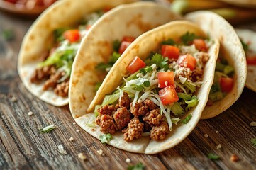 Authentic Homestyle Mexican Street Tacos with Fresh Toppings on Rustic Wooden Surface A Culinary Journey Through Traditional Tex-Mex Comfort Food