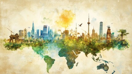 Global Cityscapes: A Watercolor World Map