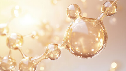 Glowing molecules in soft light create serene atmosphere, showcasing beauty of science and skincare. smooth texture and luminous quality highlight essence of retinol