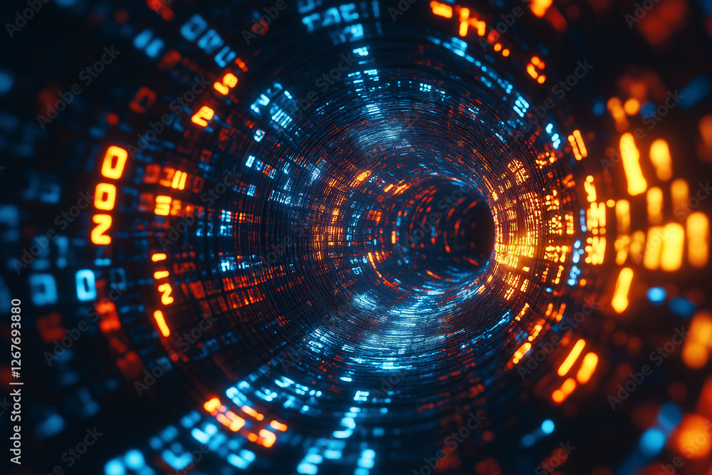Aufkleber vibrant digital binary tunnel with glowing numbers