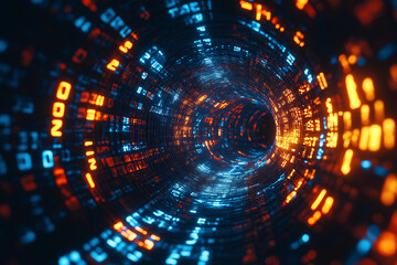 Vibrant digital binary tunnel with glowing numbers 
