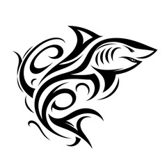 Obraz premium Tribal shark vector illustration with abstract swirls