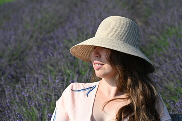beautiful young woman in lavender field