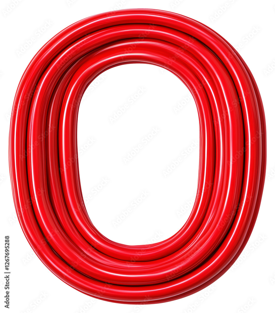 Aufkleber glossy red letter o on transparent background three dimensional rendering