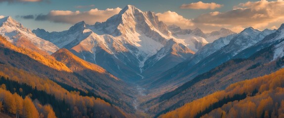 Majestic Autumn Mountains Landscape with Vibrant Colors and Clear Sky Ideal for Text Overlay or Nature-Themed Projects