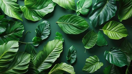 Lush Green Leaf Background with Varied Textures and Shades for Nature Inspired Designs and Decor.