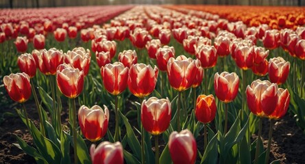 Vibrant Tulip Field in Bloom with Empty Space for Custom Text Ideal for Seasonal Promotions and Floral Themes