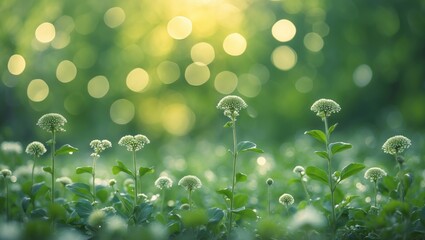 Gentle Nature Scene with Soft Green Background and Bokeh Highlights Ideal for Text Overlay or Inspirational Quotes