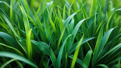 Lush green grass blades with vibrant hues in a natural setting showcasing the beauty of nature and detail in foliage.
