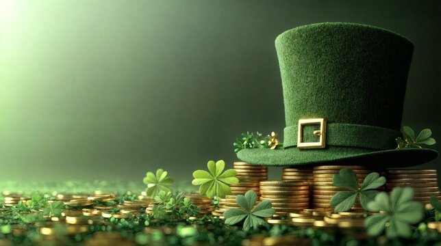 saint patrick's day background with green and gold representative elements and copy space