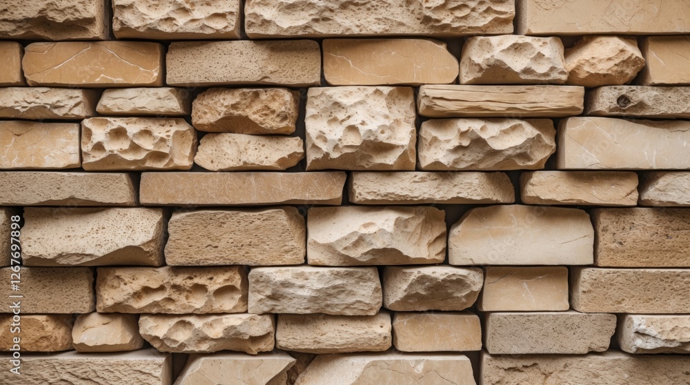 Poster beige stone wall texture with varied shapes and sizes ideal for backgrounds or design projects in hi