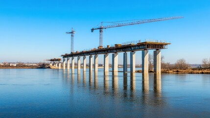 Obraz premium Bridge Construction over River under Blue Sky