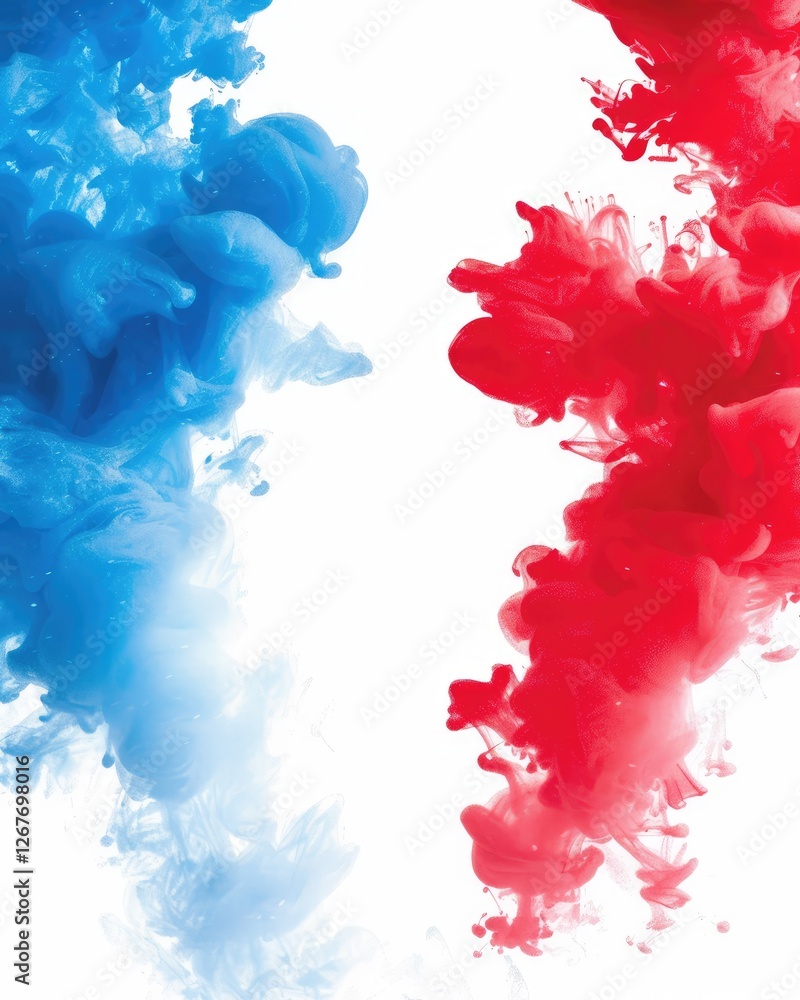 Aufkleber a vibrant display of swirling blue and red smoke against a white background, creating a striking con
