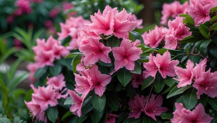 Vibrant Pink Oleander Blooms Surrounded by Lush Green Foliage in a Garden Setting Showcasing Seasonal Beauty and Natural Elegance.
