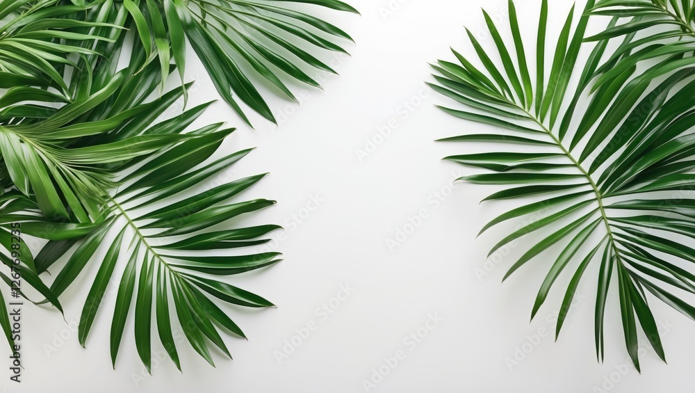 Poster tropical palm leaves isolated on white background creating a fresh and natural frame with space for 