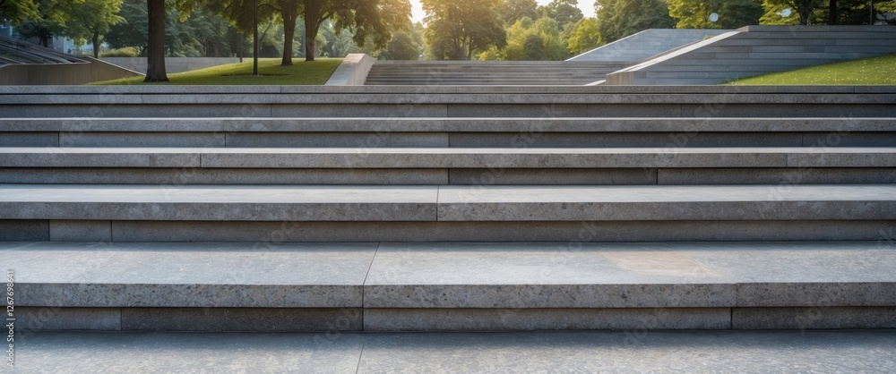 Aufkleber granite steps leading through lush green park setting with soft lighting ideal for text overlays and