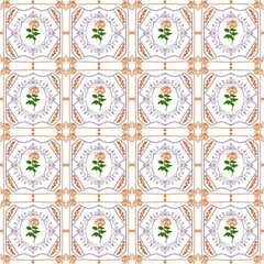 Seamless pattern of blooming white with orange roses on the white background.