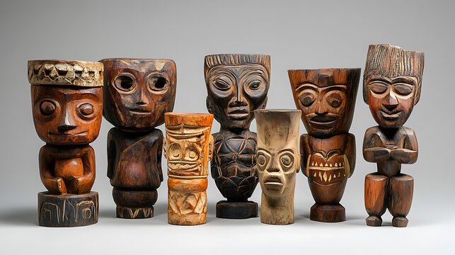 Collection of Exquisite Hand-Carved Wooden Tribal Figurines