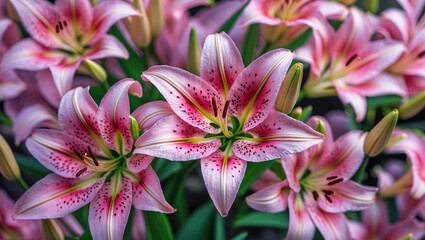 Delicate Pink Lilies Blooming Vibrantly in Close-Up Capturing Nature's Beauty and Freshness