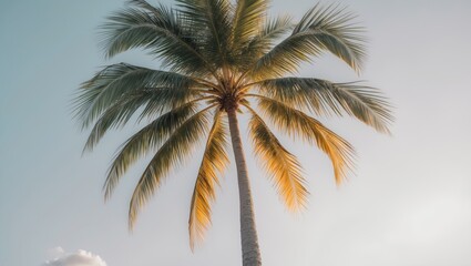 Lush Coconut Palm Tree Against a Clear Sky Ideal for Tropical Design and Nature-Themed Projects
