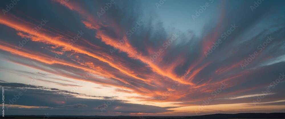Poster dramatic twilight sky with colorful clouds over landscape ideal for background use and text overlay