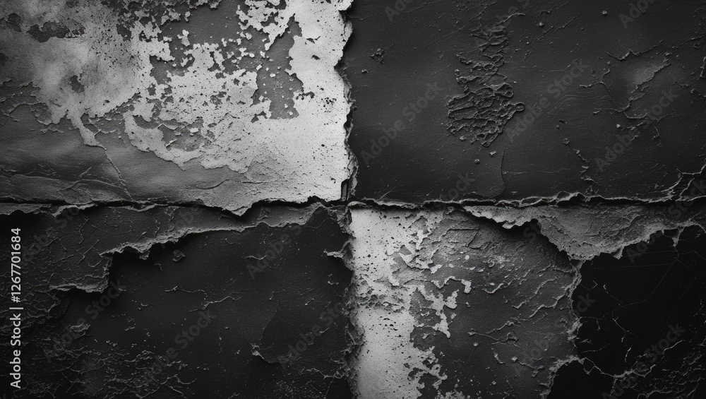 Poster textured black and white grunge surface with distressed detailing and uneven patterns for background