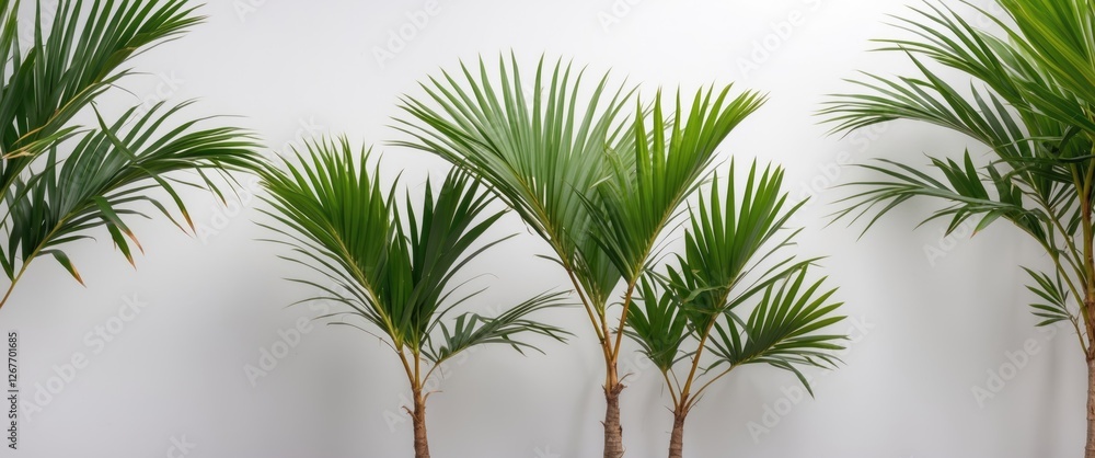 Poster potted palm trees against a plain white background with ample space for text or design elements copy