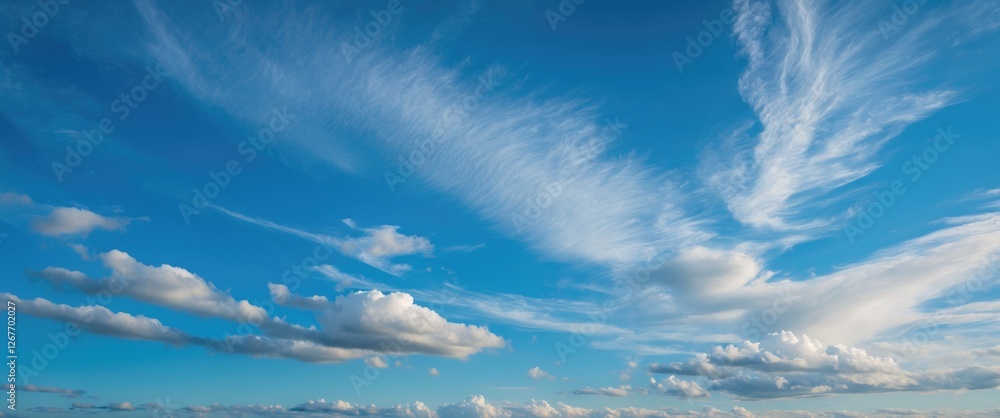Poster serene blue sky with wispy clouds and ample space for text or design elements