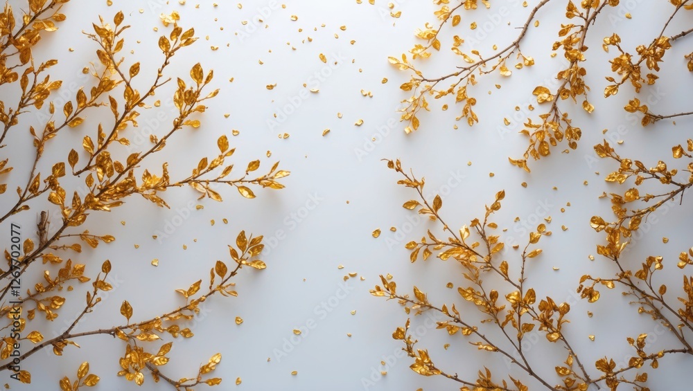 Aufkleber elegant golden foliage on a soft white backdrop creating a graceful frame, perfect for adding person