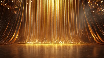 Shimmering Golden Stage with Draped Curtains