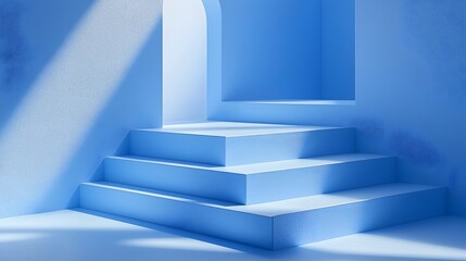 Obraz premium Minimal Elegant Blue Geometric Backdrop for Product Presentation with Incident Lighting