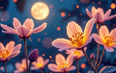 A stunning close-up of vibrant, glowing flowers in full bloom, illuminated with soft golden light. 