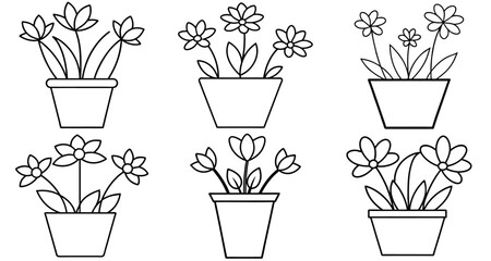 flowers in a flowerpot Coloring Page Printable Line Art Drawing