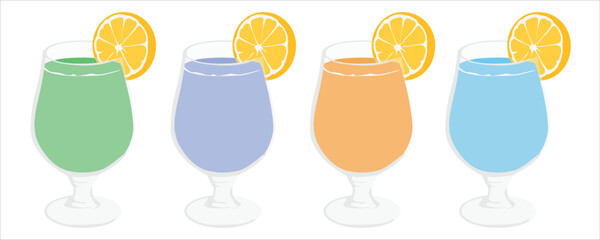 Various Editable Design of Juices with Luxurious Snifter Glass and Lemon Slices. Graphical Summer, Bar and Beverages