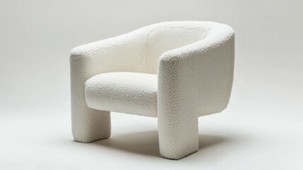 Modern Cream Boucle Chair on White Background Cozy Elegant Design