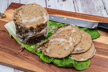Vegan ham made of whole wheat seitan by wash the flour method