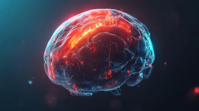 Abstract glowing brain, neural network concept.