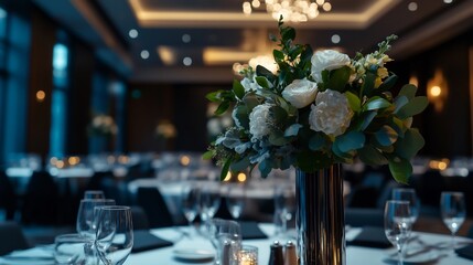 Elegant corporate event floral centerpiece