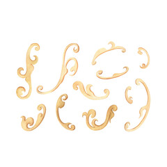 Gold baroque  elements collection on white background. Watercolor set. Hand drawn vintage isolated  illustration
