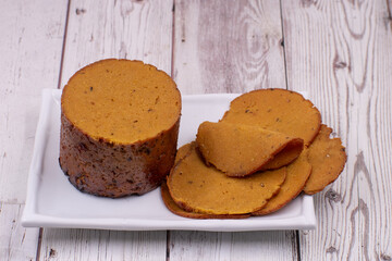 Mock meat made with vital wheat gluten, roasted , air fried. S