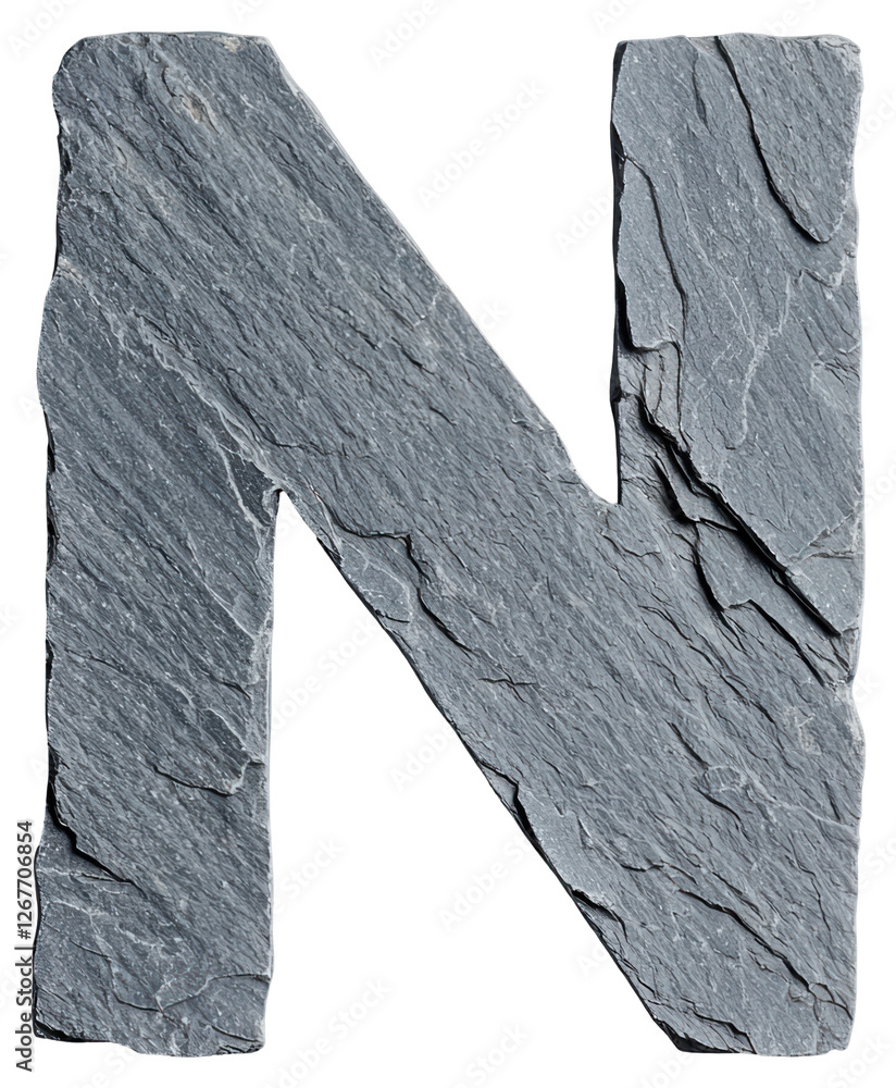 Poster Isolated Slate Texture Letter N in Gray Against a Transparent Background Design Element