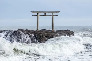Fotobehang Japanese torii gate in the sea, Oarai, Ibaraki Prefecture, Japan © eyetronic