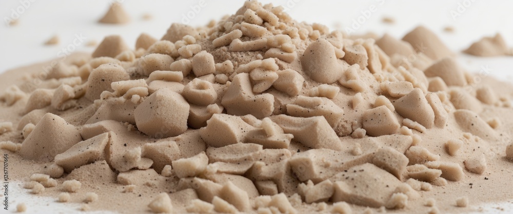 Aufkleber Pile of beige granular material with varying particle sizes on white background, showcasing texture and depth, with Copy Space for text placement