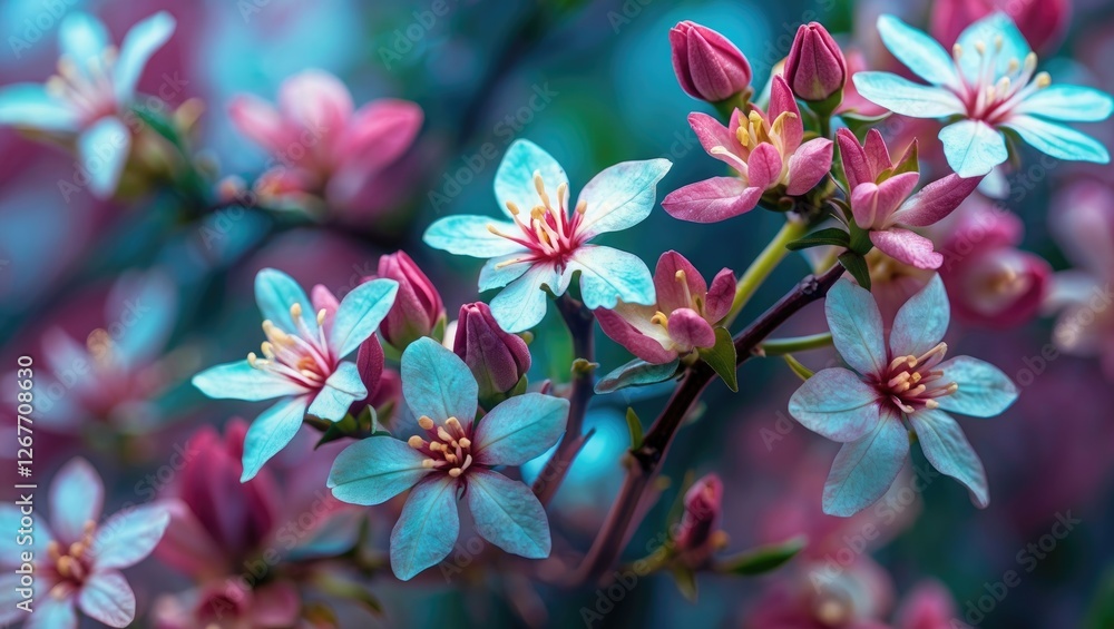Aufkleber delicate blossom clusters in soft pastel colors on a blurred background with ample copy space for te