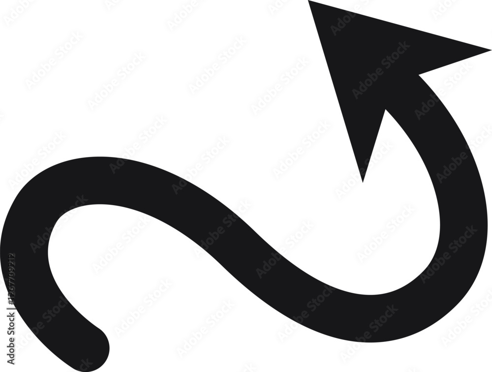 Aufkleber simple black curved arrow pointing upward, isolated against a white background, effectively symboliz