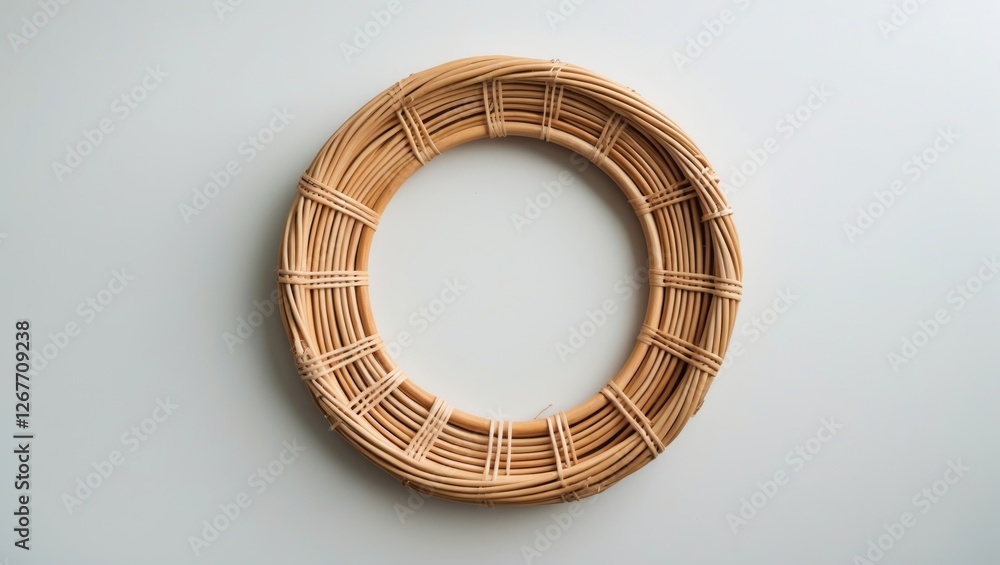 Aufkleber natural wicker ring decorative wreath on light background with ample copy space for text and design 