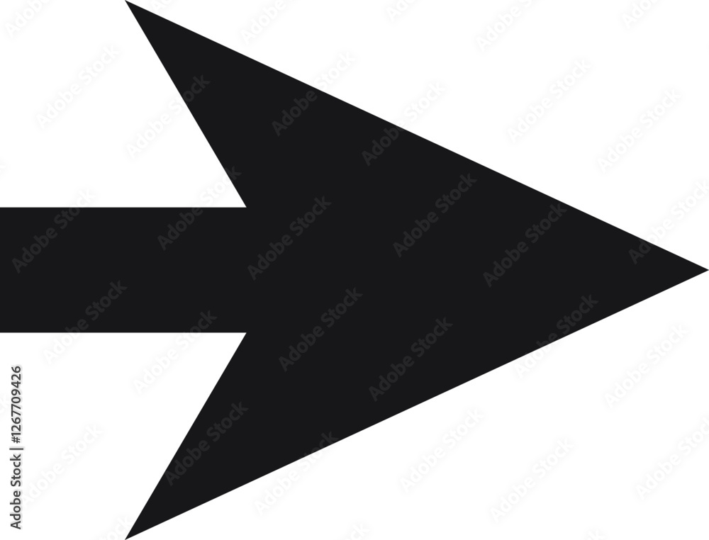 Poster simple black arrow pointing right against a clean white background, offering clear direction and gui